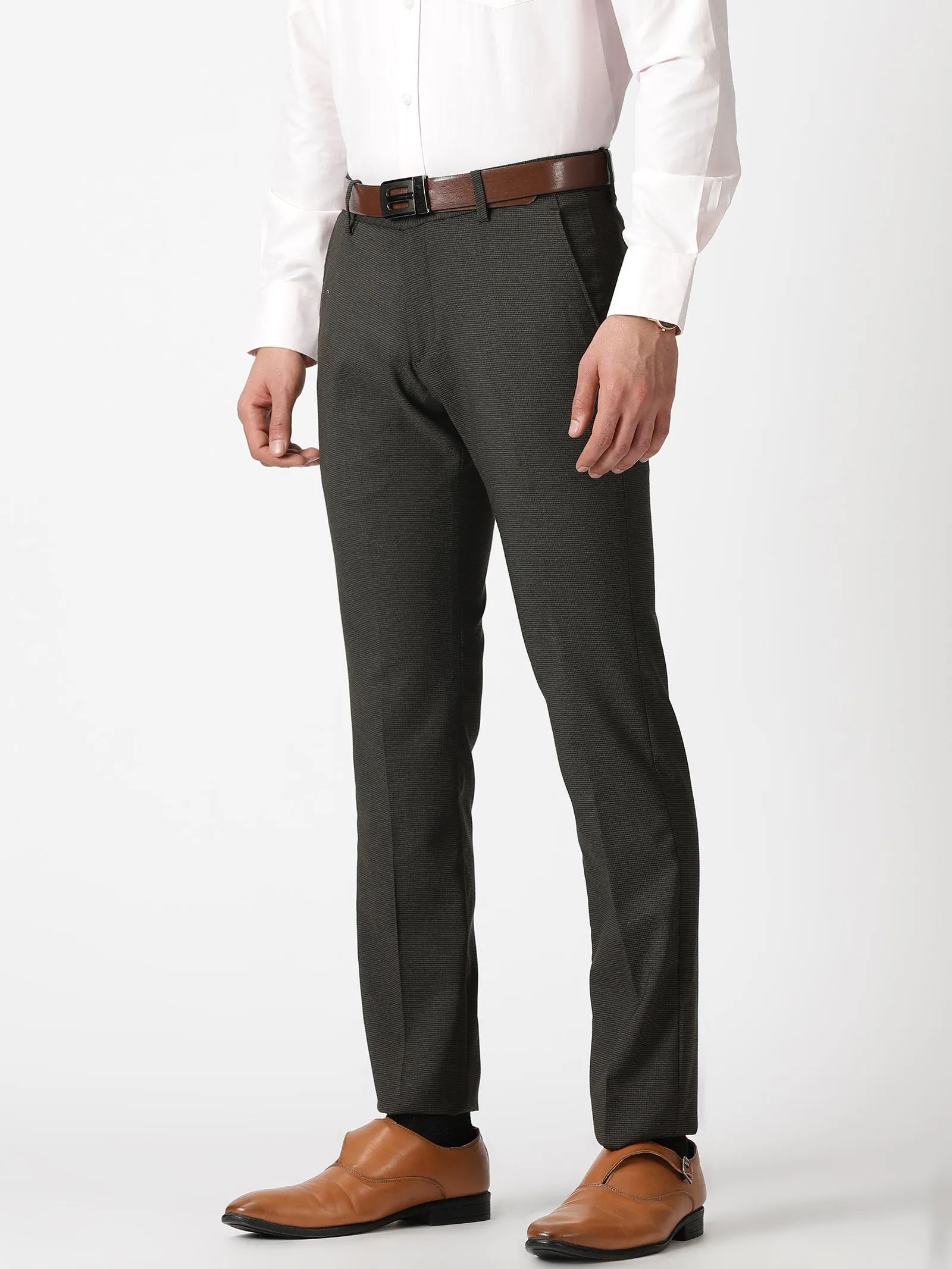 MEN'S DK BROWN SOLID TAPERED FIT TROUSER