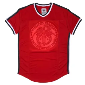 Men's Embossment Varsity T-Shirt In Money/red