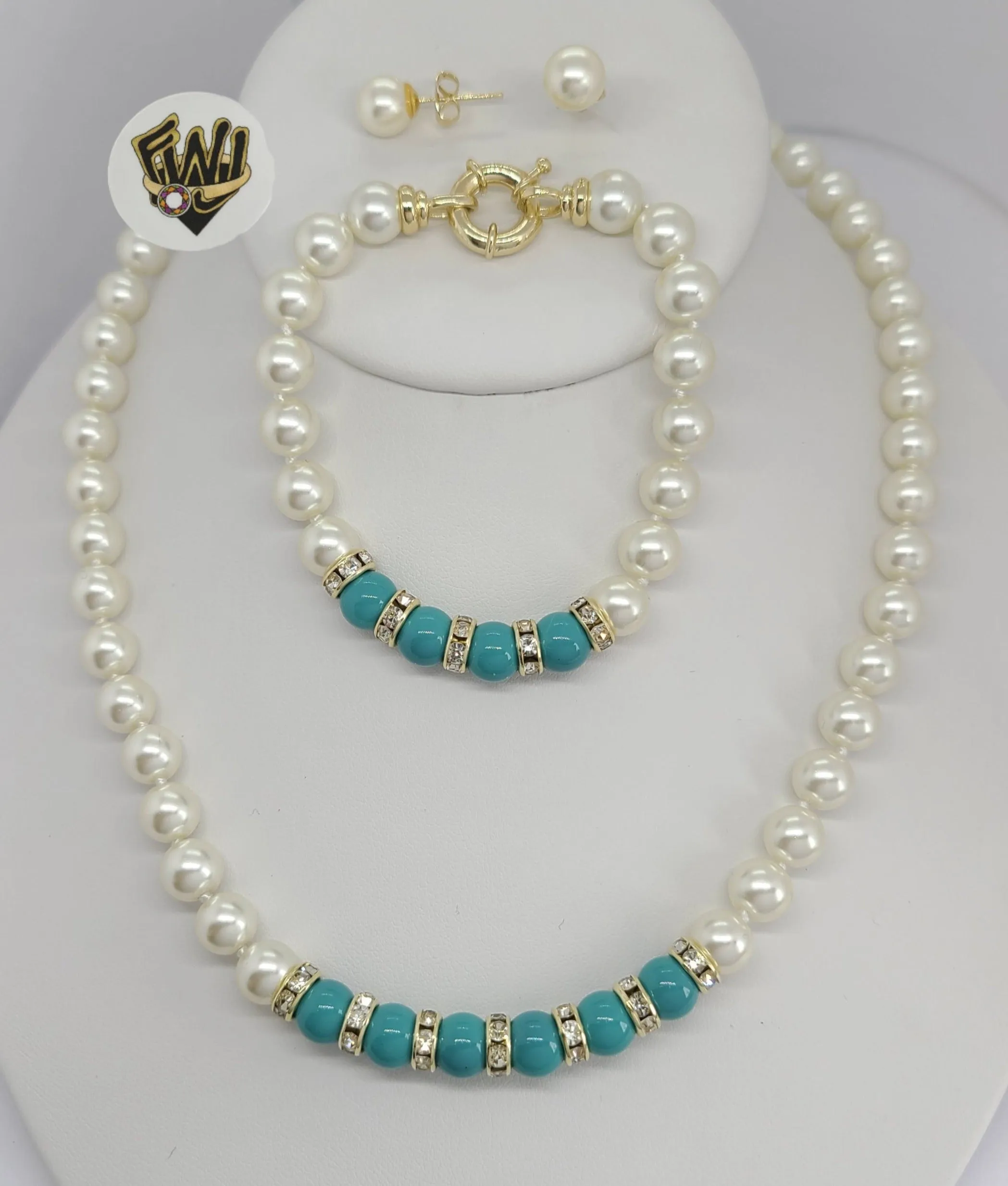 (MSET-37) Gold Laminate - 8mm Two Colors Mallorca Pearls Set - BGF