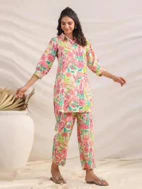 Multicolour Cotton Floral Regular Co-ord Set