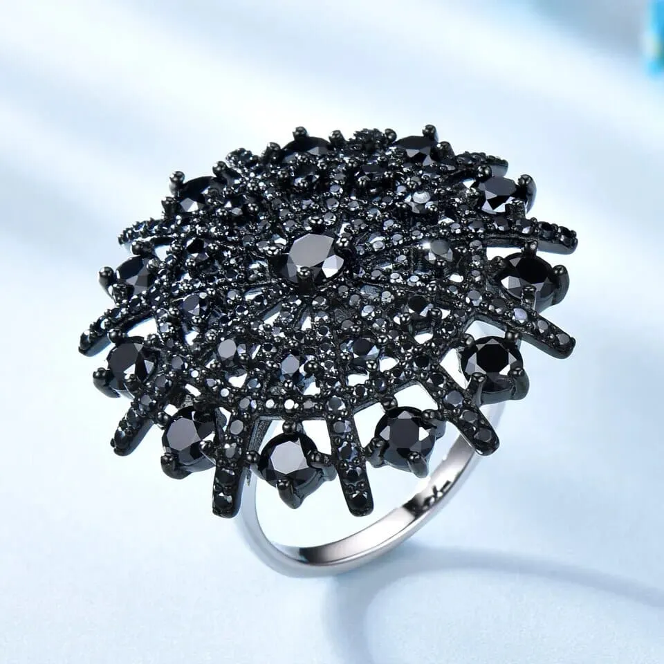 Natural Black Spinel Pendant 925 Sterling Silver Necklace and Ring