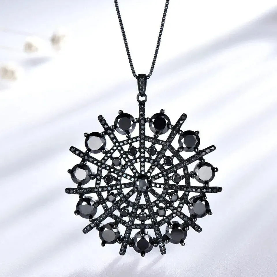 Natural Black Spinel Pendant 925 Sterling Silver Necklace and Ring