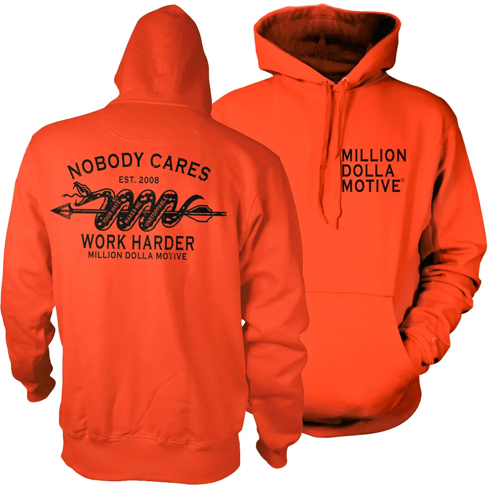 Nobody Cares Work Harder - Orange Hoodie Sweatshirt