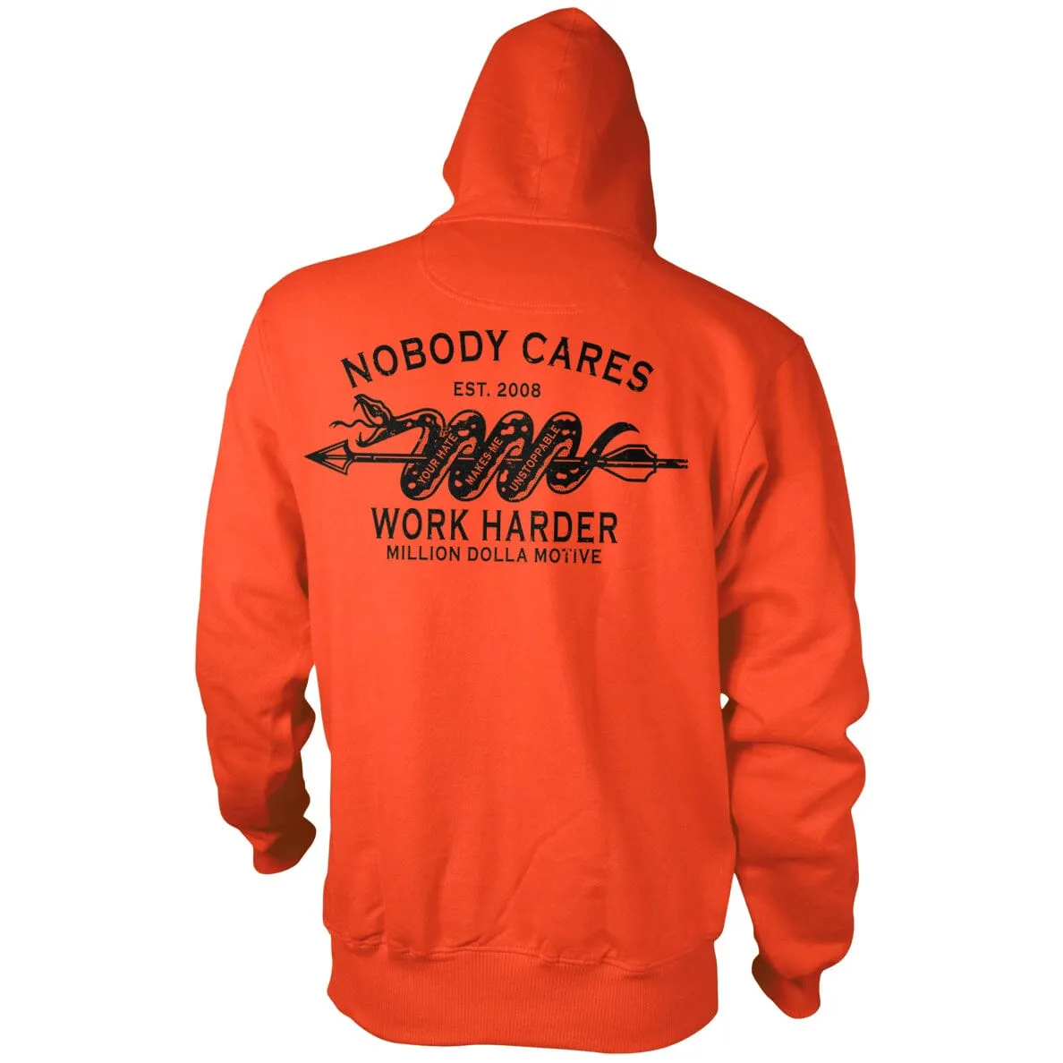 Nobody Cares Work Harder - Orange Hoodie Sweatshirt