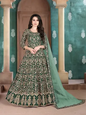 Odette Green Georgette Embroidered Semi stitched Kurta Set For Women