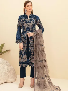 Odette Women Blue Heavy Embroidered Women Semi Stitched Slawar Suit Set