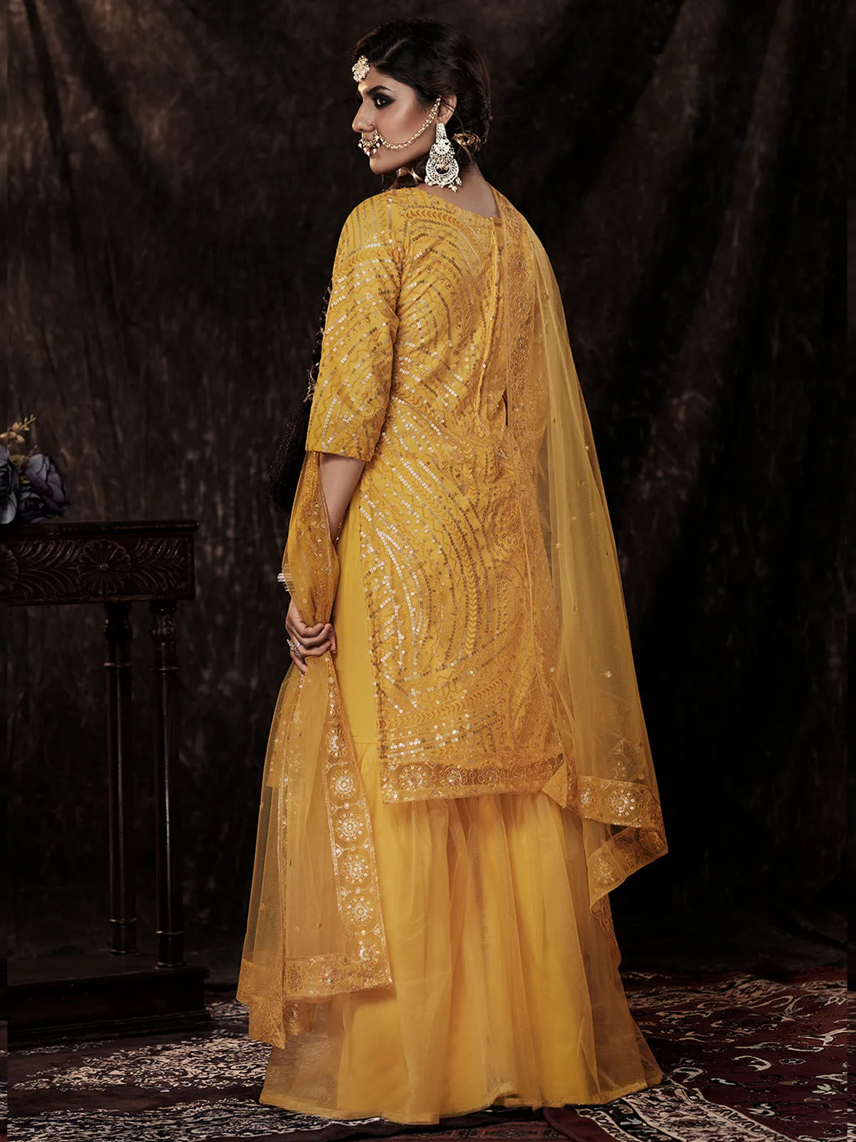 Odette Women Elegant Yellow Semi Stitched Kurta Set