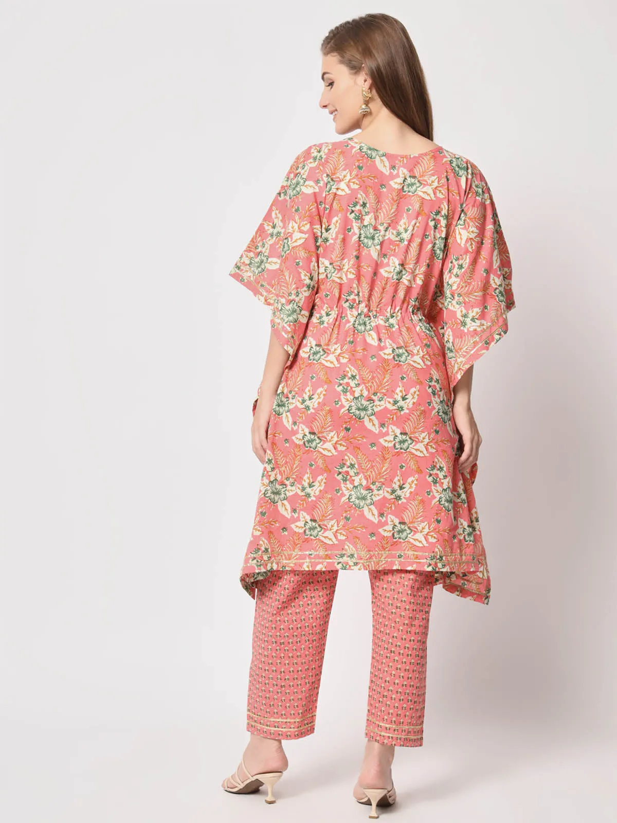 Odette Women Stylish Pink Cotton Printed Stitched Kurta Set