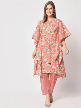 Odette Women Stylish Pink Cotton Printed Stitched Kurta Set