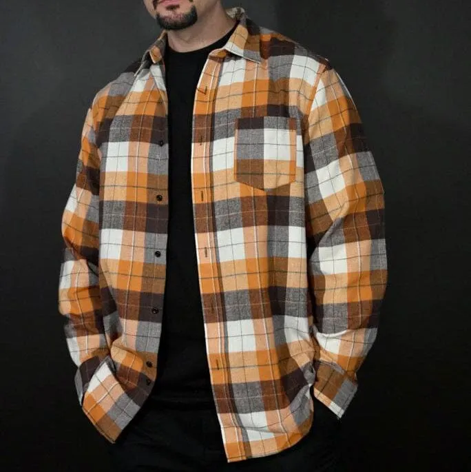 Orange/ Brown/ Sail Flannel Long Sleeve Shirt