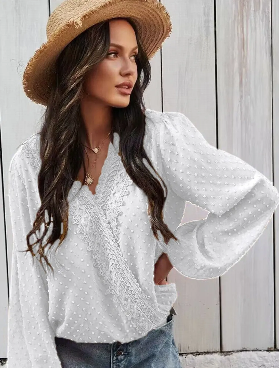 Paris V-neck Long Sleeve Blouse - White - SOLD OUT