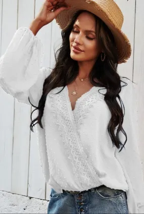 Paris V-neck Long Sleeve Blouse - White - SOLD OUT