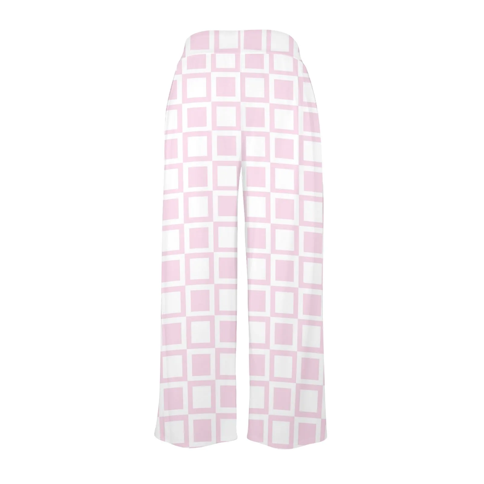 PINK WHITE SQUARE PRINT 4 Women's Wide Leg Lounge Pants (Model L77)