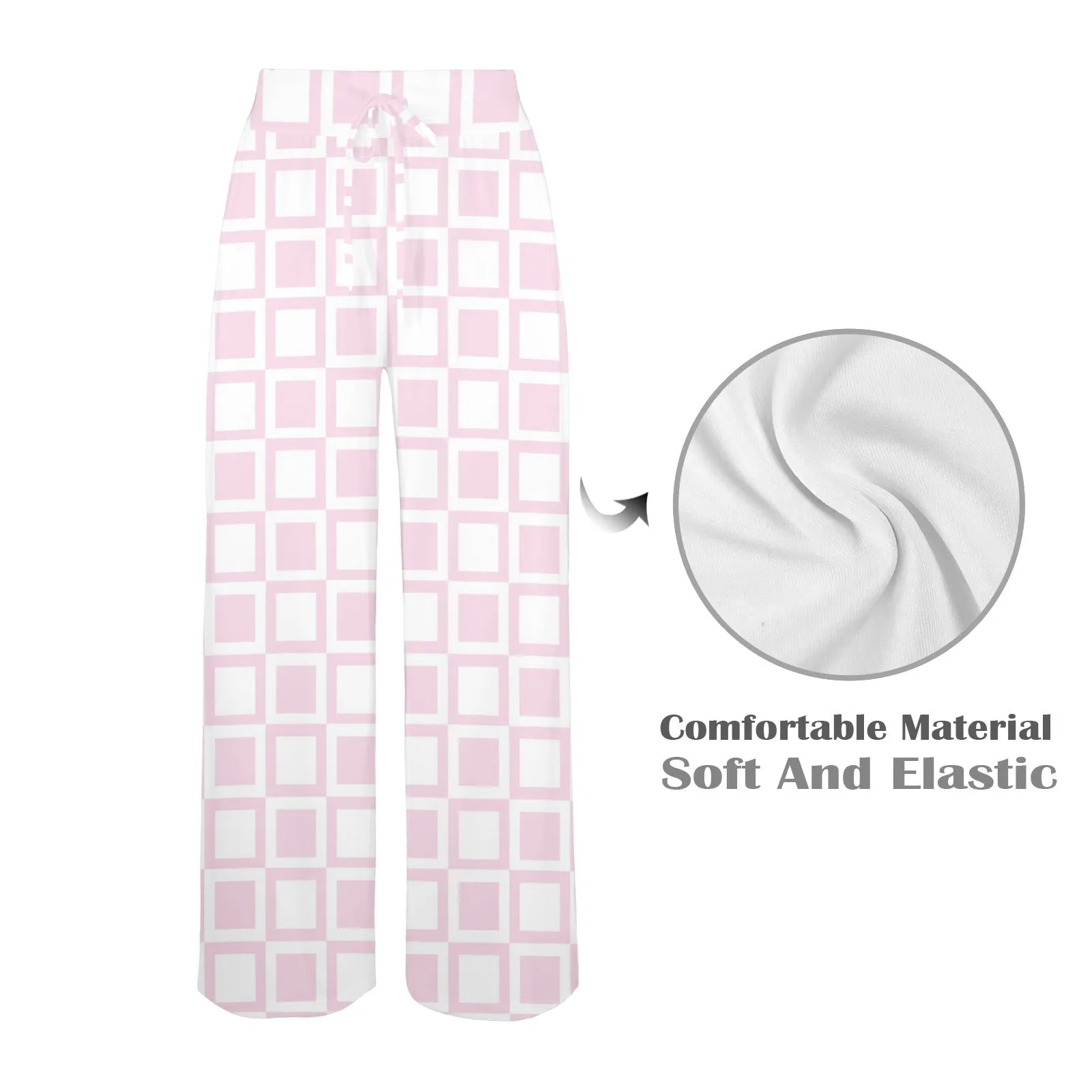 PINK WHITE SQUARE PRINT 4 Women's Wide Leg Lounge Pants (Model L77)