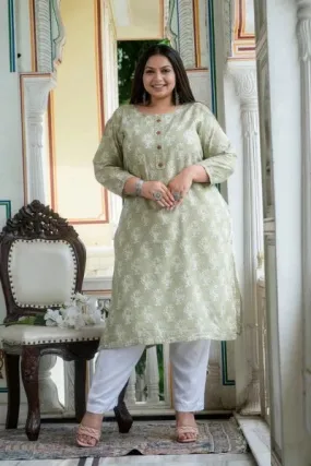 Plus size Khaki White Cotton Readymade Kurti