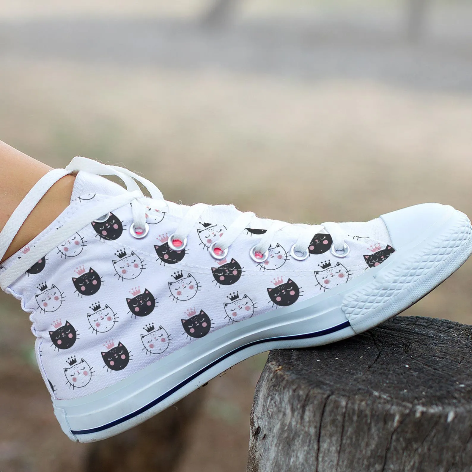 Queen Cat Shoes Cat Girl Sneakers Cat Pattern Cute Shoes Cat Lover Gifts Custom High Top Converse Style Sneakers For Adults Women & Men