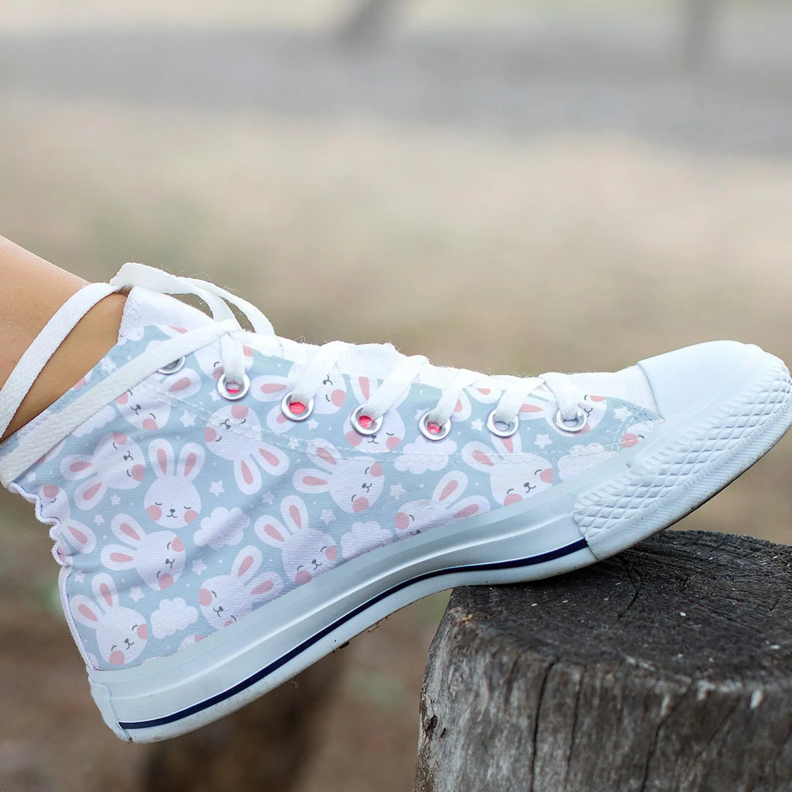 Rabbit Print Shoes Rabbit Sneakers Cute Shoes Rabbit Lover Gifts Custom High Top Converse Style Sneakers For Adults Women & Men