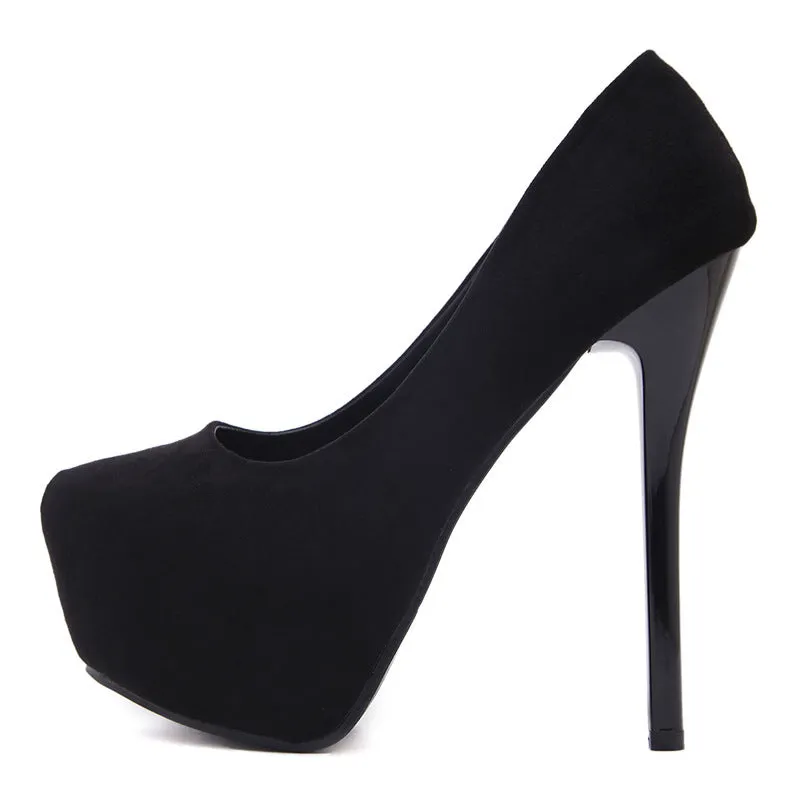 Round Toe Suede Platform Pumps High Heels Stiletto Heel 9240