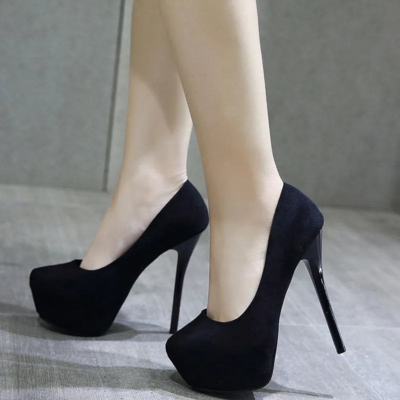 Round Toe Suede Platform Pumps High Heels Stiletto Heel 9240