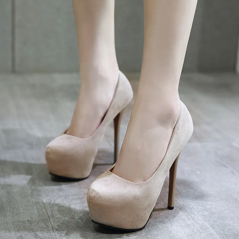 Round Toe Suede Platform Pumps High Heels Stiletto Heel 9240