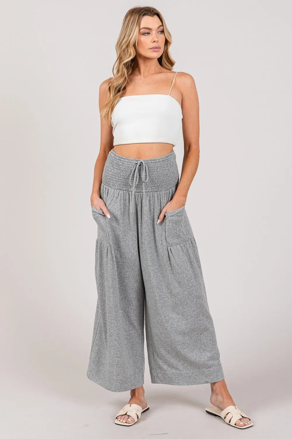 SAGE   FIG Drawstring Smocked High Waist Pants