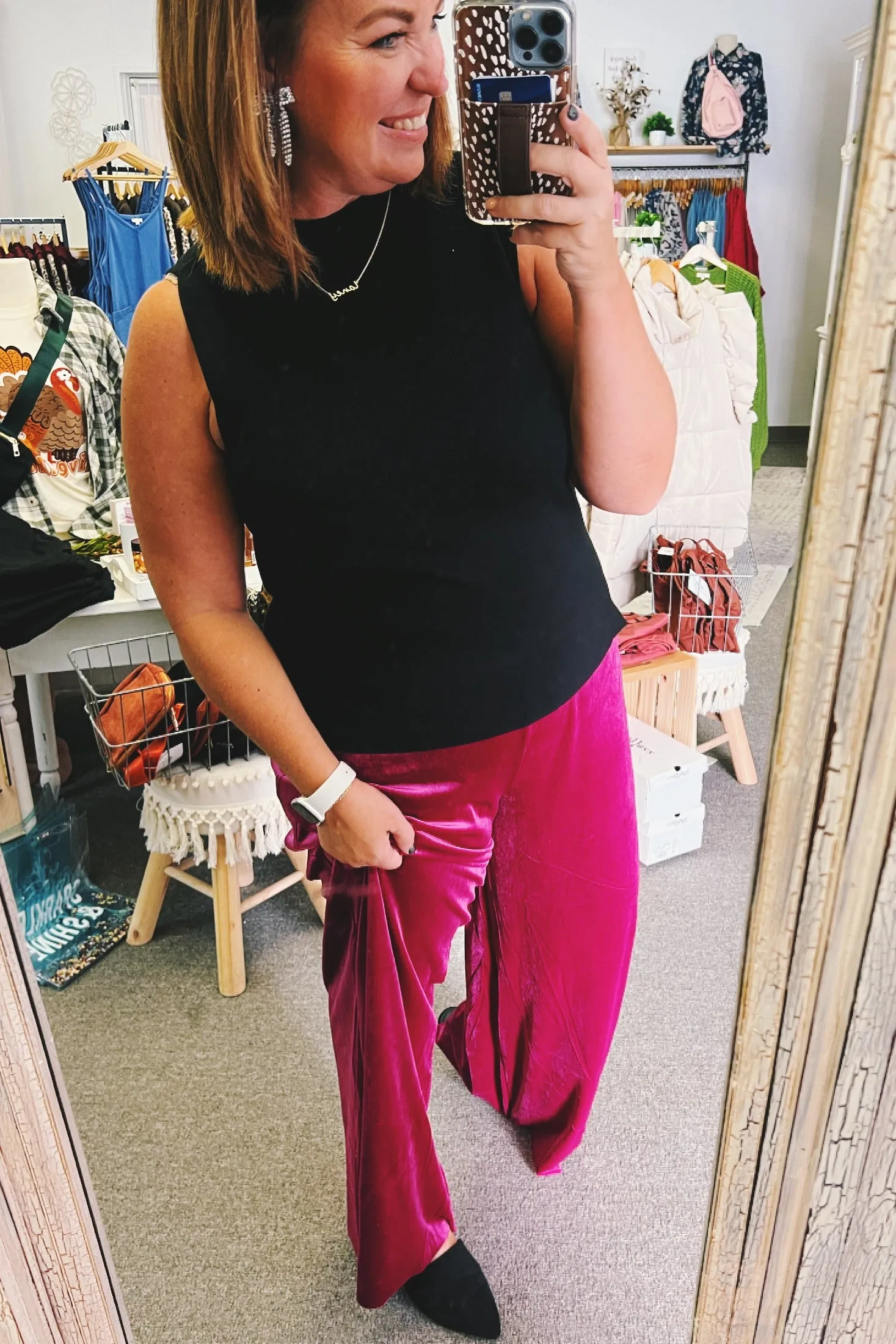 Samantha Velvet Wide Leg Pants Magenta