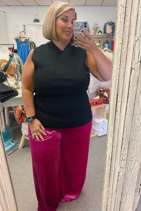 Samantha Velvet Wide Leg Pants Magenta