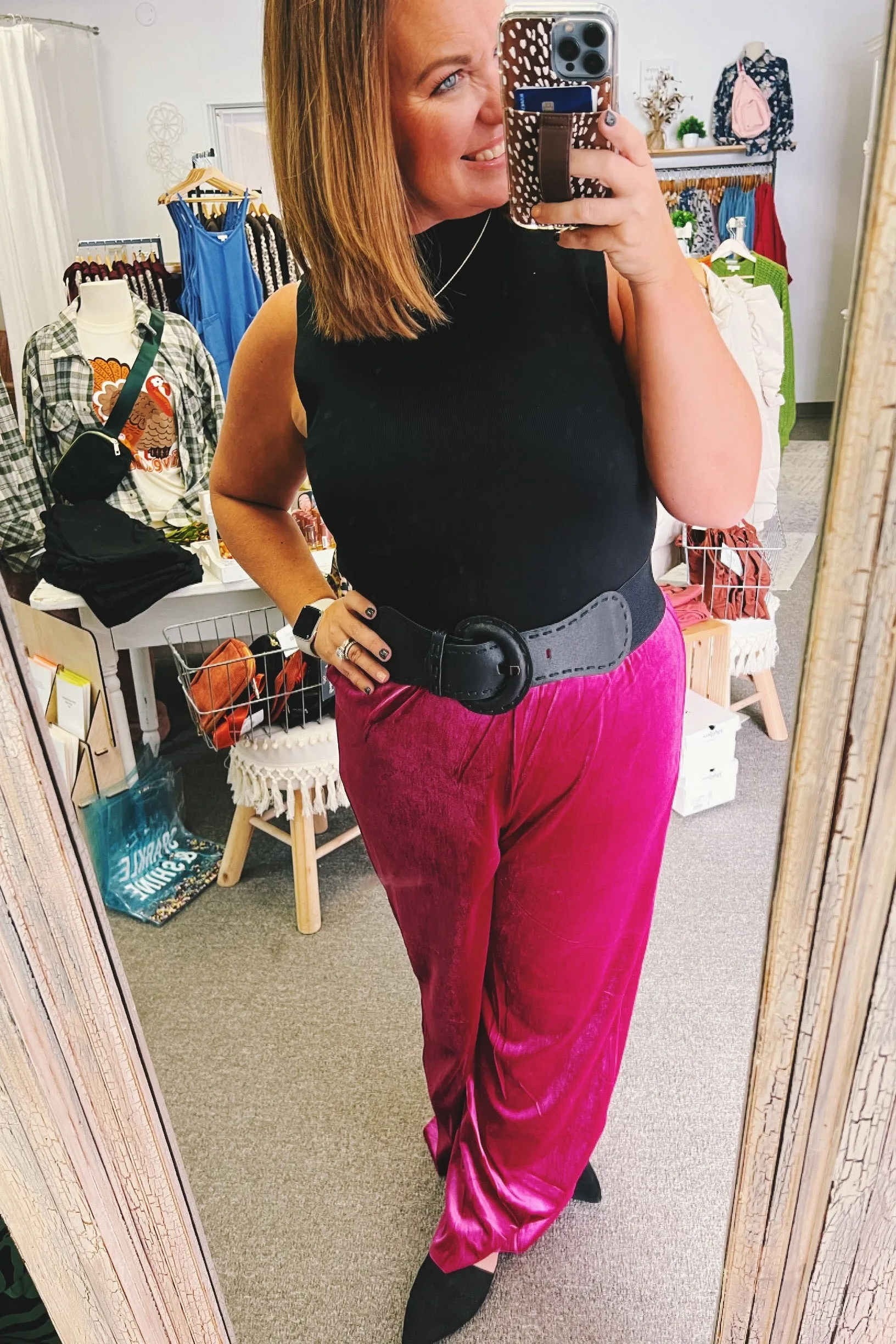 Samantha Velvet Wide Leg Pants Magenta