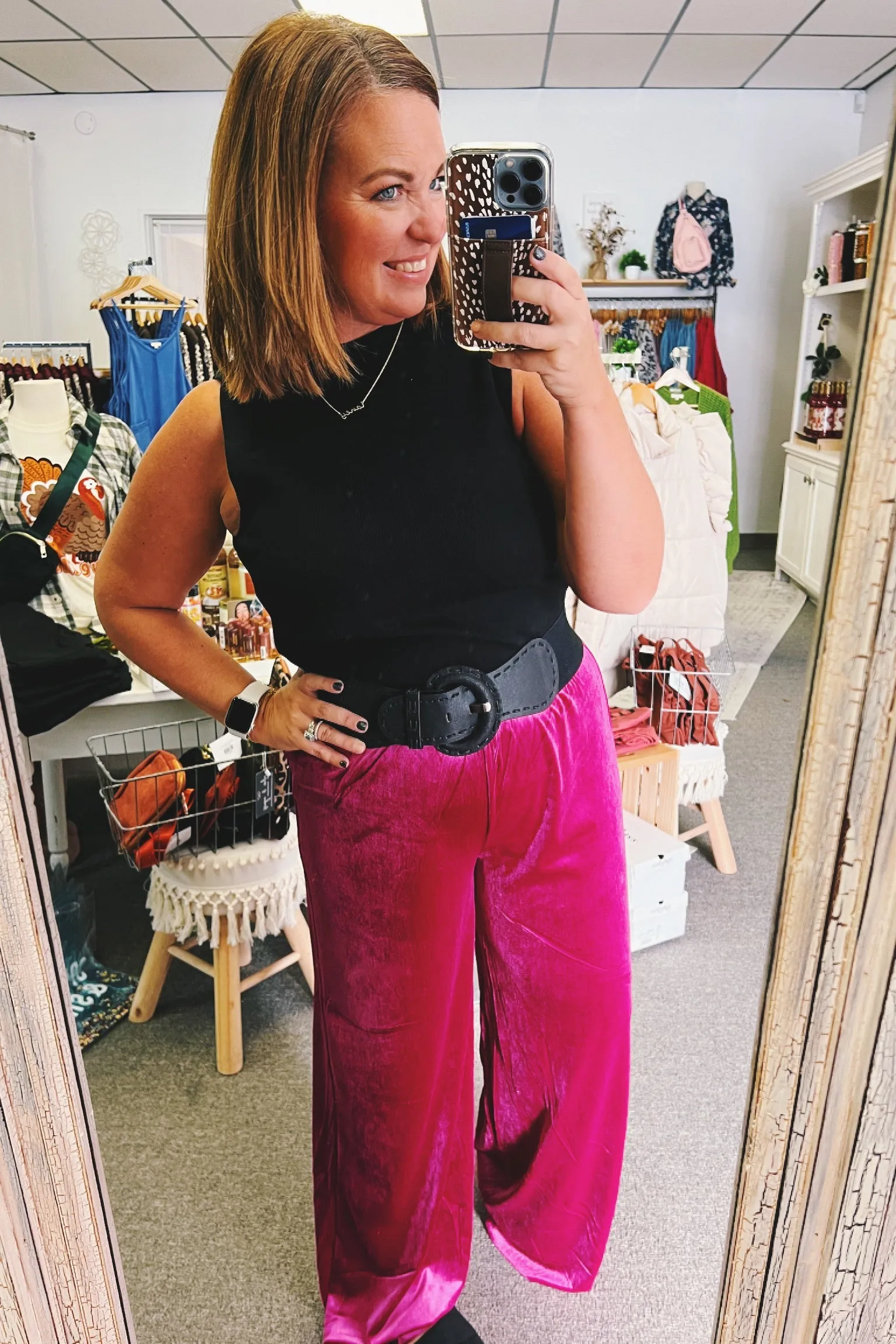 Samantha Velvet Wide Leg Pants Magenta