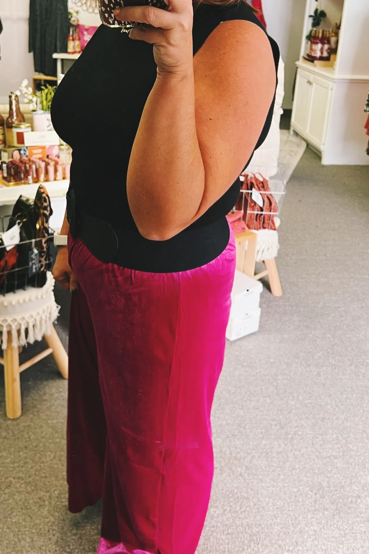 Samantha Velvet Wide Leg Pants Magenta