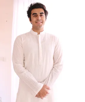 Schiffli Embroidered Cotton Kurta