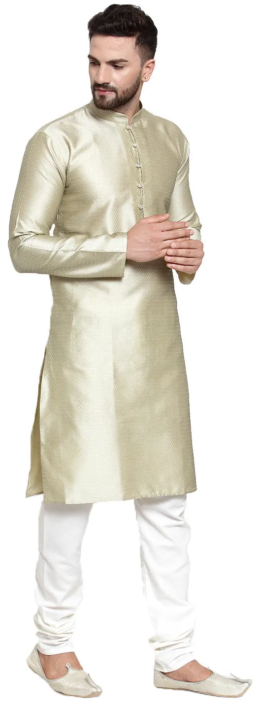 Self Design Men's Kurta pyjama Evening Wear India Apparel (Beige)