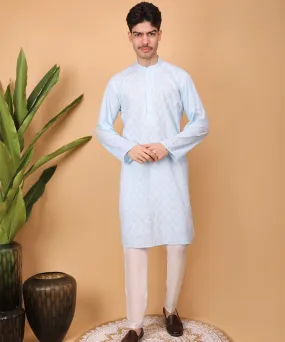 Skyblue hand embroidered cotton chikankari kurta