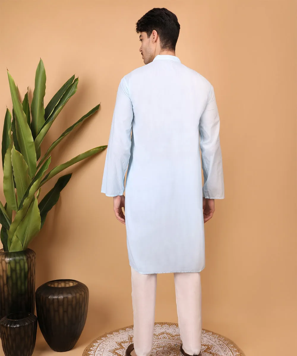 Skyblue hand embroidered cotton chikankari kurta