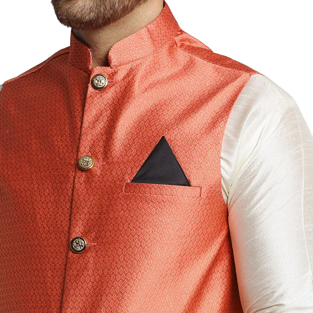 Sleeveless Men's Indian Traditional Nehru Jacket Silk (Peach)