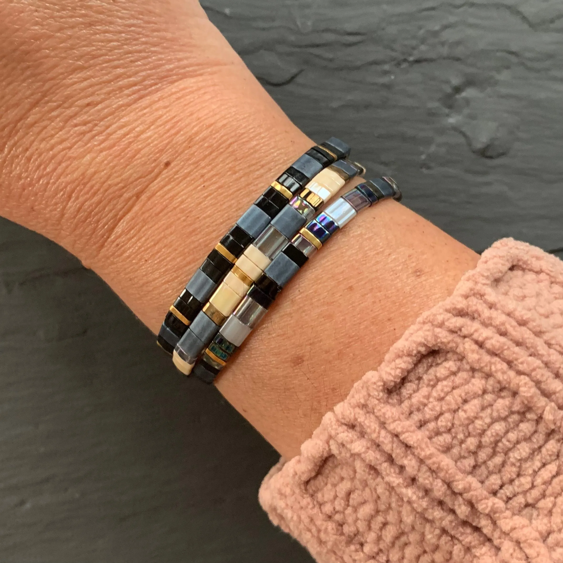 Stretch Tile Bracelet - GREY MIX