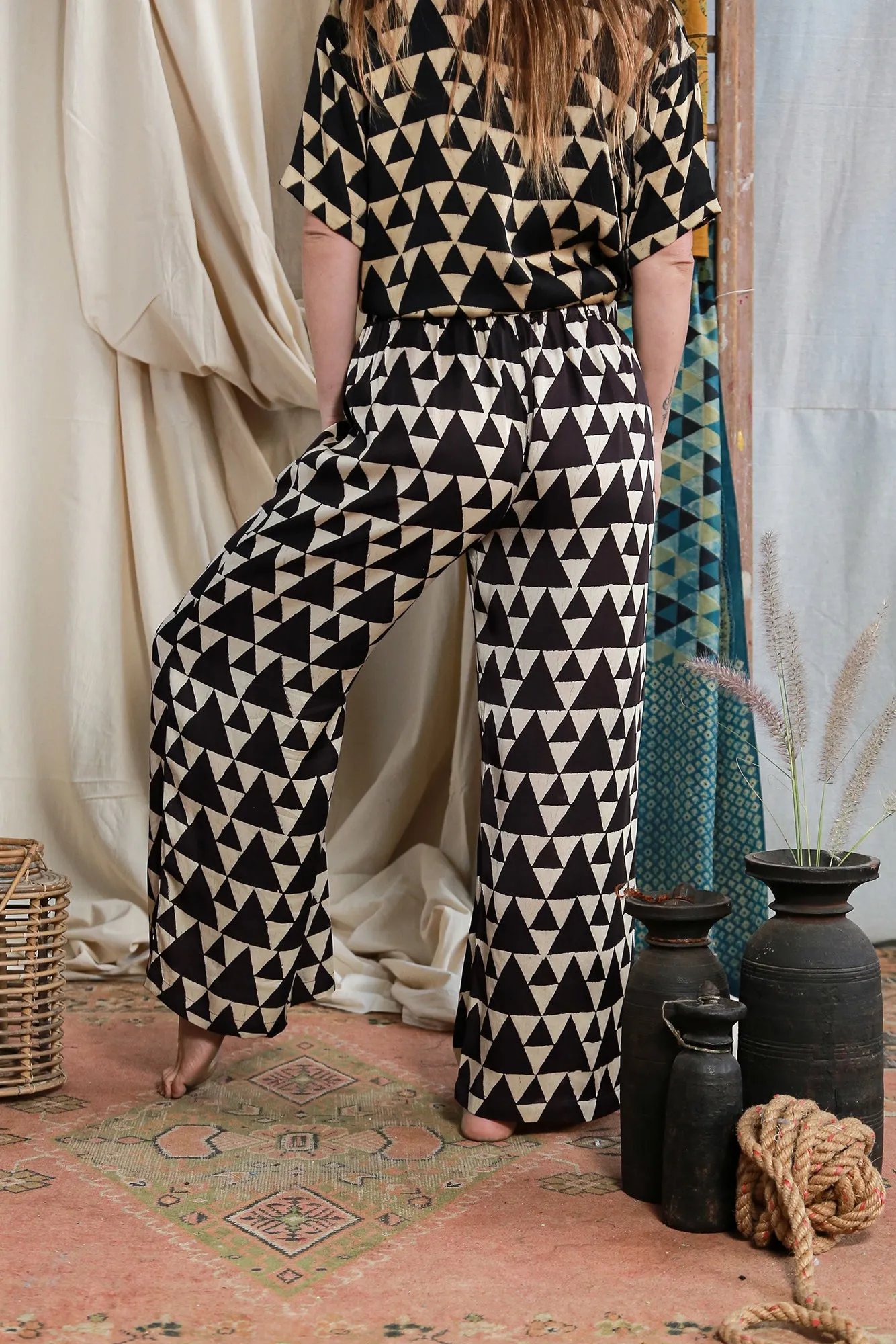 Tie Pants Ajrakh Modal Silk Triangle Print