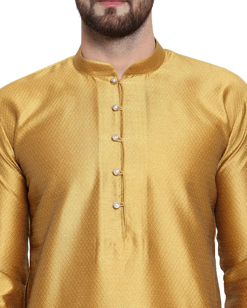 Traditional Men's Silk Kurta Pajama Indian Party Dress (Mustard)