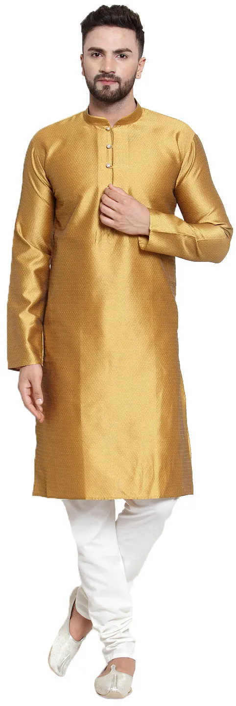 Traditional Men's Silk Kurta Pajama Indian Party Dress (Mustard)