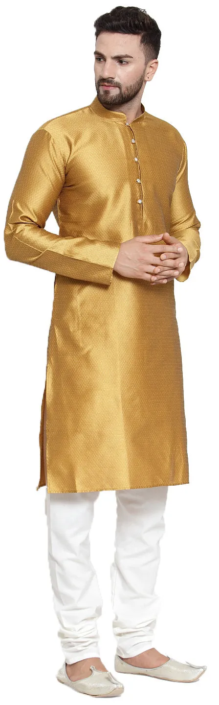 Traditional Men's Silk Kurta Pajama Indian Party Dress (Mustard)