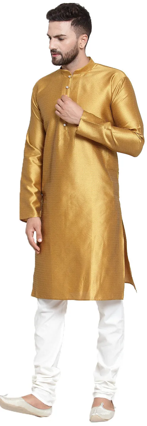 Traditional Men's Silk Kurta Pajama Indian Party Dress (Mustard)