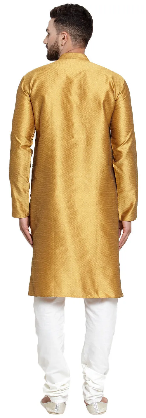 Traditional Men's Silk Kurta Pajama Indian Party Dress (Mustard)