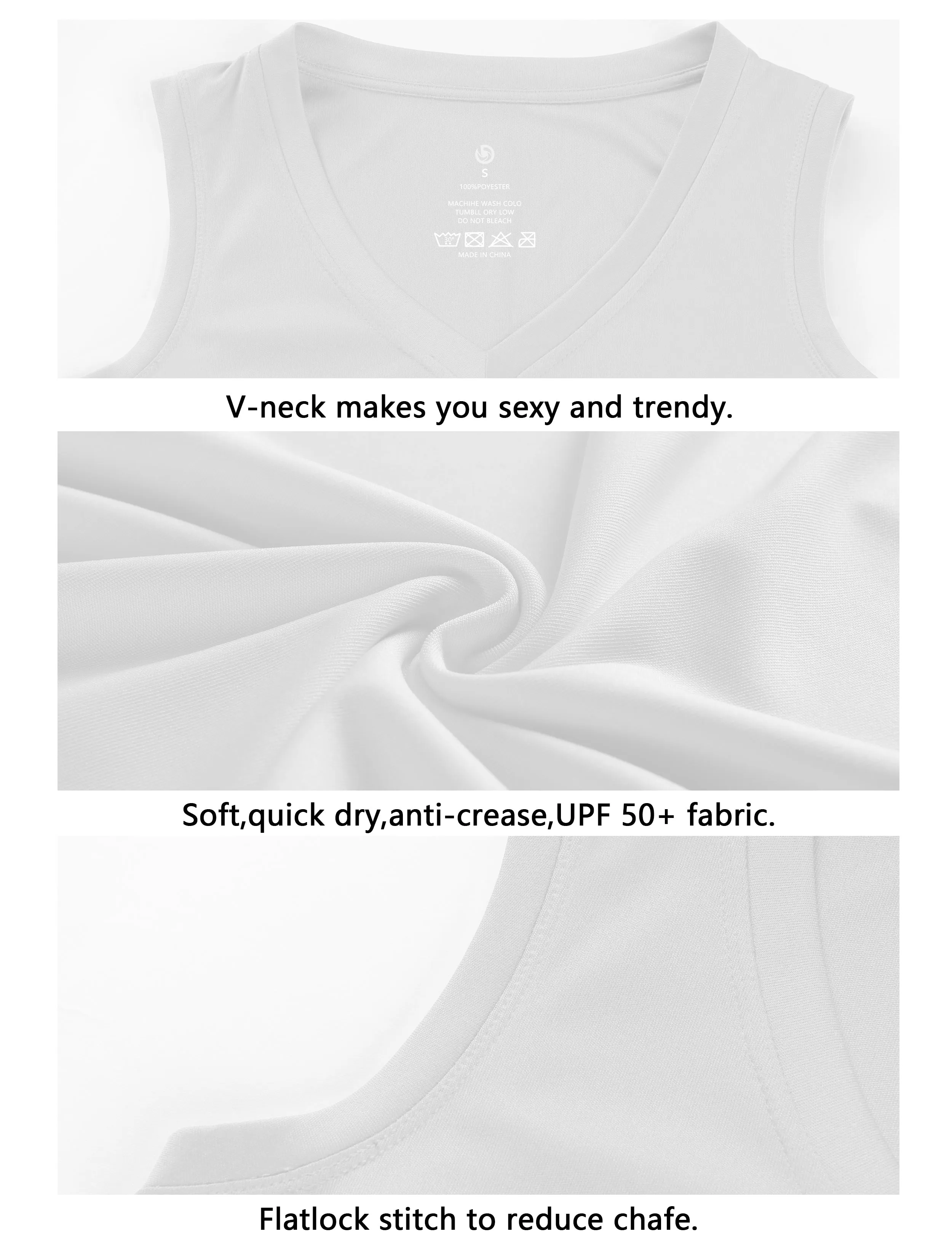 V Neck Sleeveless Athletic Shirts white