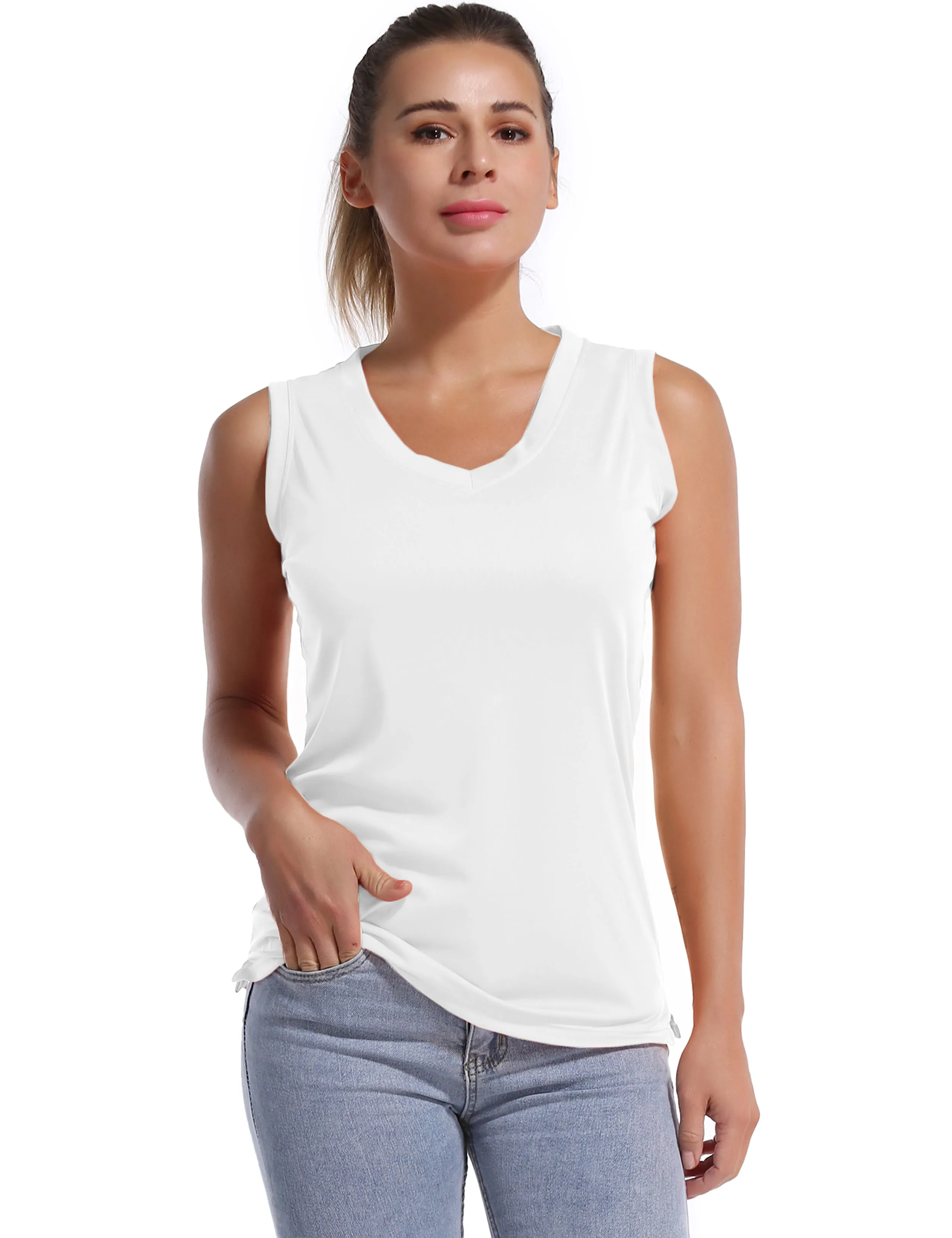 V Neck Sleeveless Athletic Shirts white