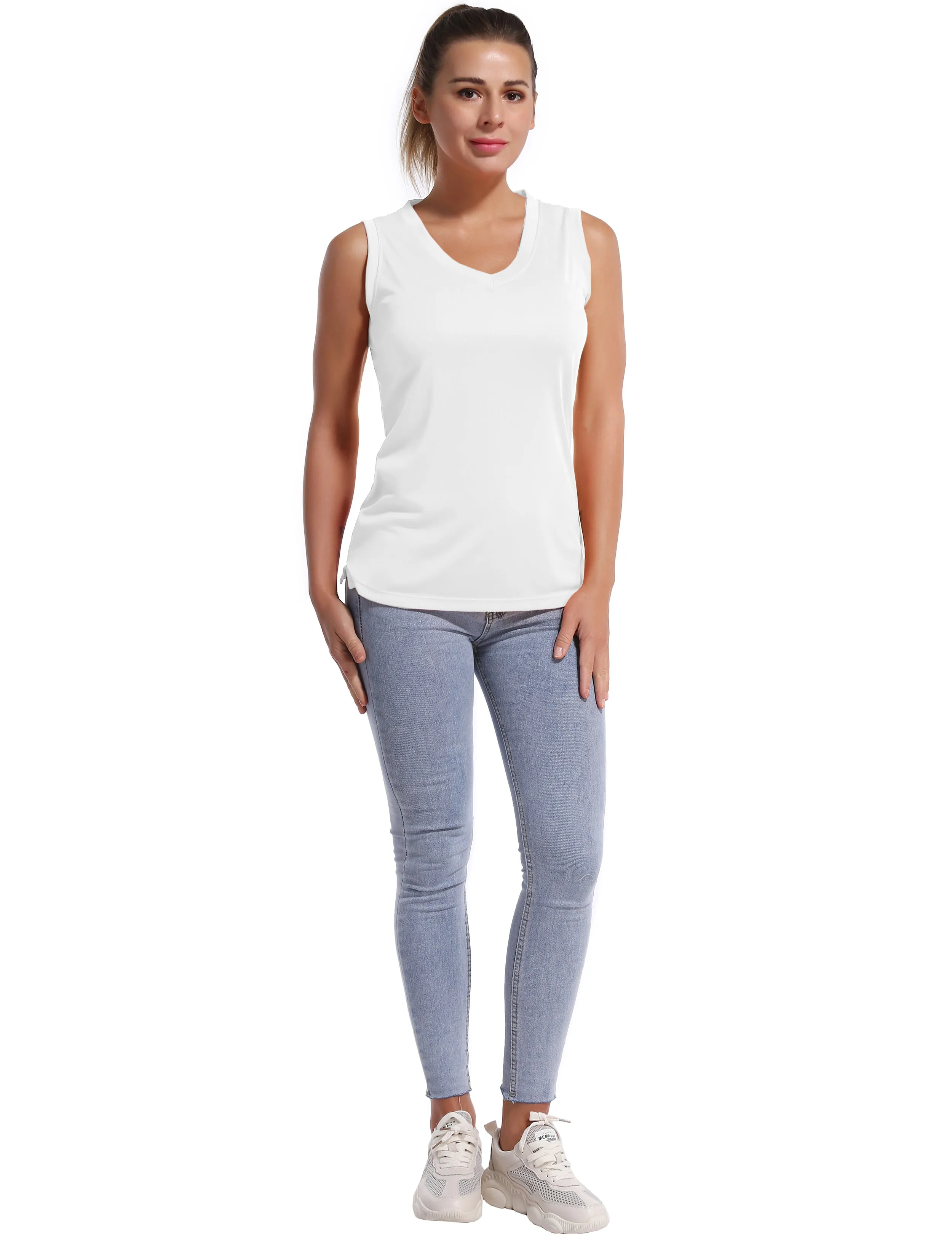 V Neck Sleeveless Athletic Shirts white