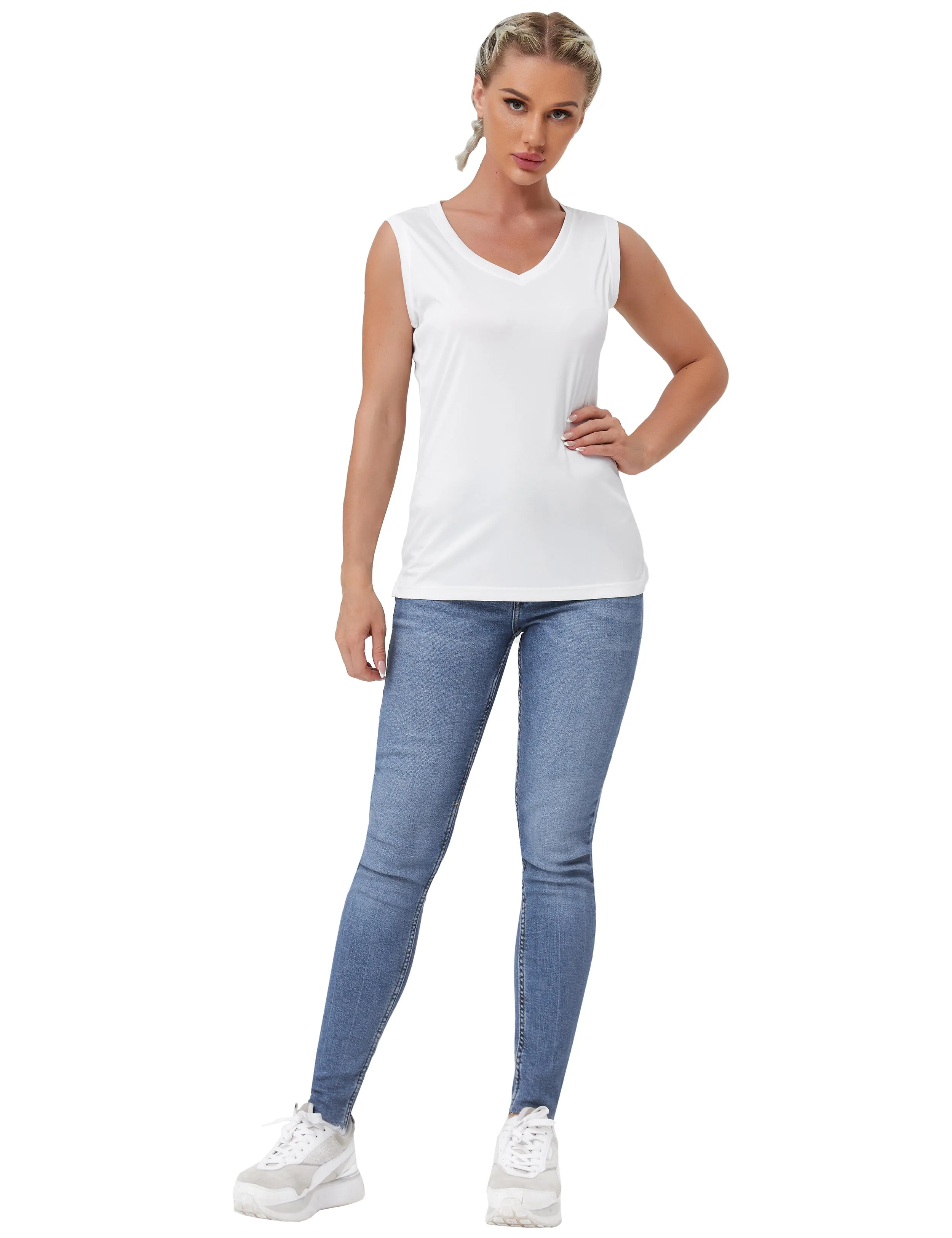 V Neck Sleeveless Athletic Shirts white