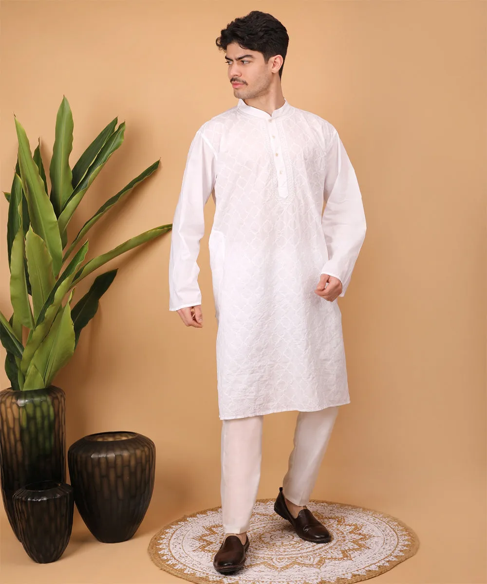 White hand embroidered cotton chikankari kurta