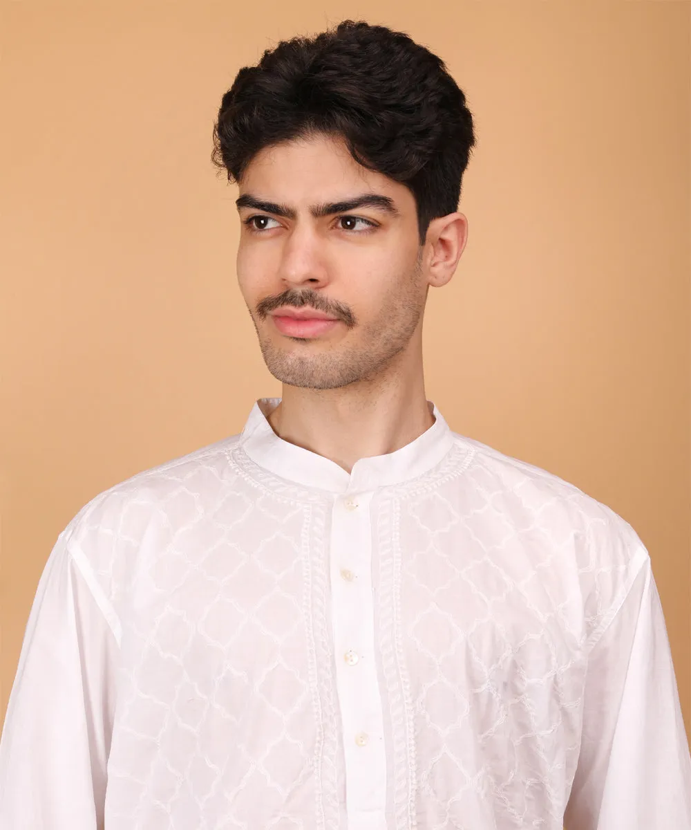 White hand embroidered cotton chikankari kurta