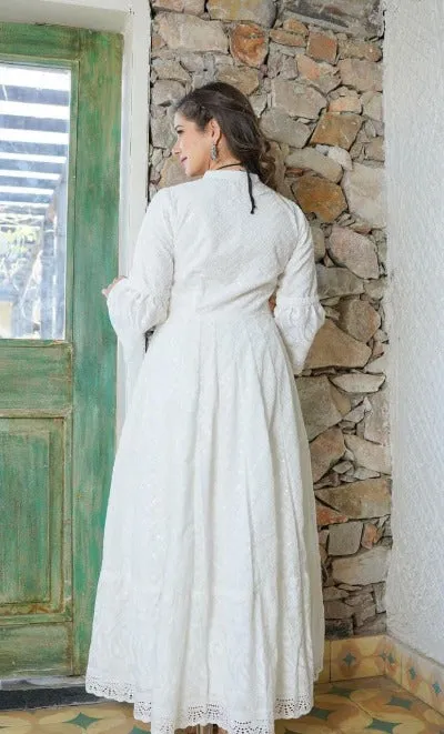 White Lucknowi Chikankari Long kurti Cotton Palazo Suit