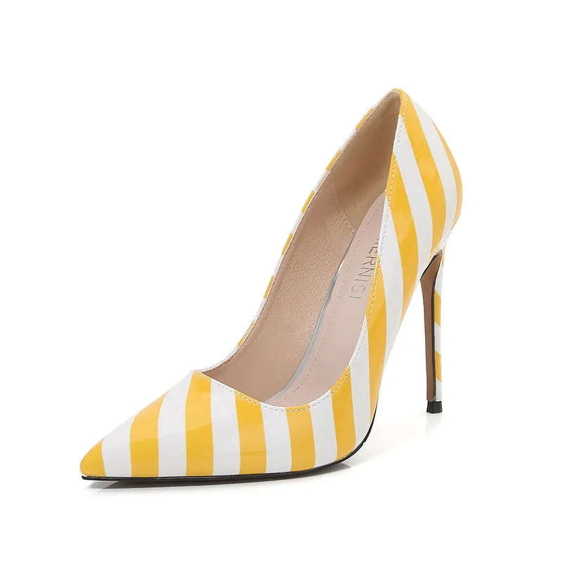 Women's Stripes Pointed Toe Shallow Stiletto Heel Pumps